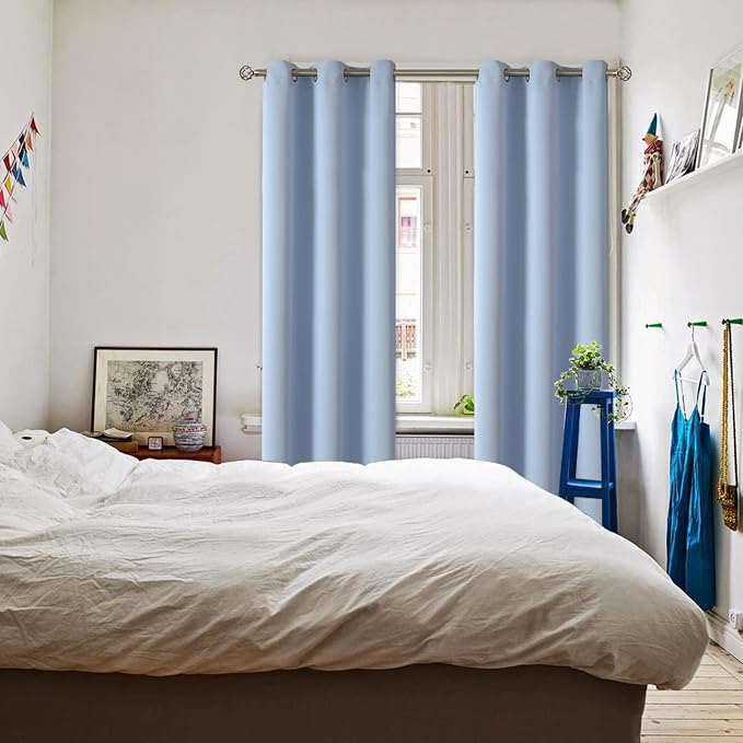 BGment Blackout Curtains for Living Room - Grommet Thermal Insulated Room Darkening Curtains for Bedroom, 2 Panels of 42 x 84 Inch, Spa Blue | Grommet Top, Light-Blocking, Sunblock, Thermal Insulated, Window Drapes for Bedroom, 42x84 Inch