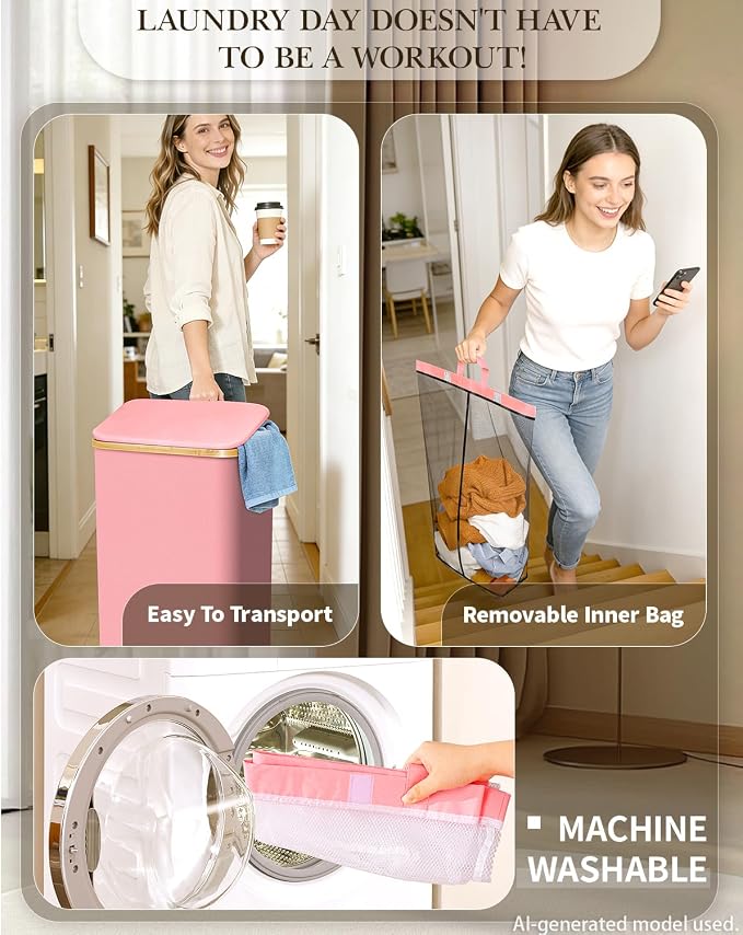 Laundry Hamper with Wheels, 75L Rolling Laundry Basket, Removable Inner Bag | Clothes Hampers for Laundry, Collapsible Dirty Clothes Hamper for Dorm, Bedroom, Bathroom, Laundry Room