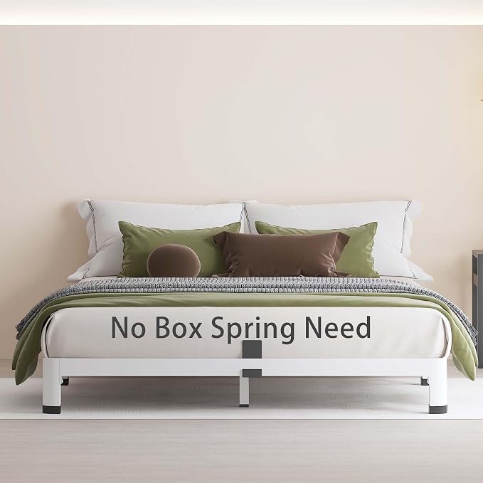 MAF 14 Inch Twin Metal Platform Bed Frame White with Round Corner Legs | Mattress Slide Stopper, 3000 LBS Heavy Duty Steel Slats Support, Noise Free, No Box Spring Needed, Easy Assembly, Anti-Slip