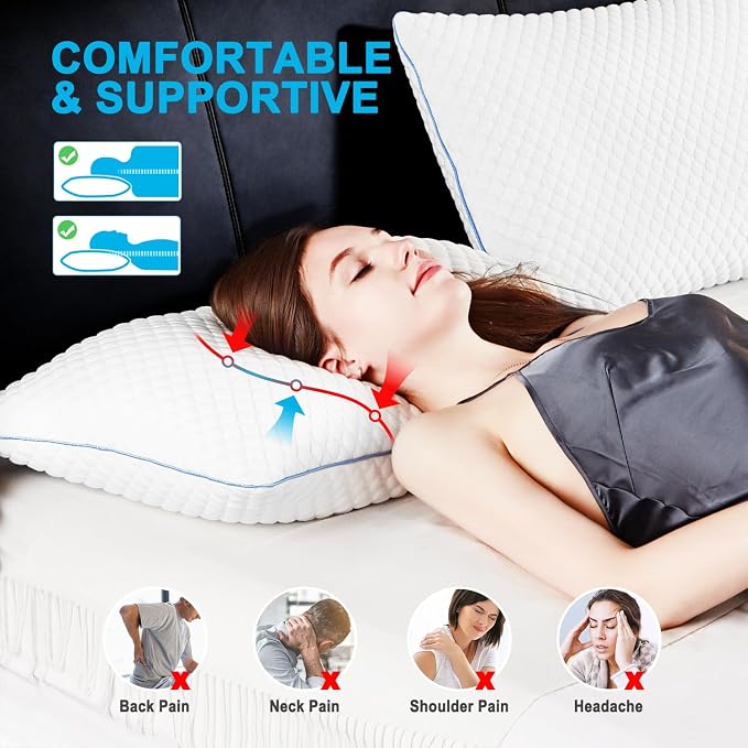 Cooling Shredded Memory Foam Bed Pillows, Queen Size, Set of 4, 20 x 30 in | Adjustable Firm, Supportive, Breathable, Hypoallergenic, Odorless, Luxury, Cool Gel pillows for Side Back Stomach Sleepers