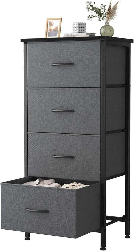 Sweetcrispy Dresser for Bedroom, 4 Drawer Storage Cabinet, Tall Nightstand | Small Fabric Dresser for Closet, Chest of Drawers, Closet Organizer, Home Furniture, Dorm, Sturdy Frame, Gray