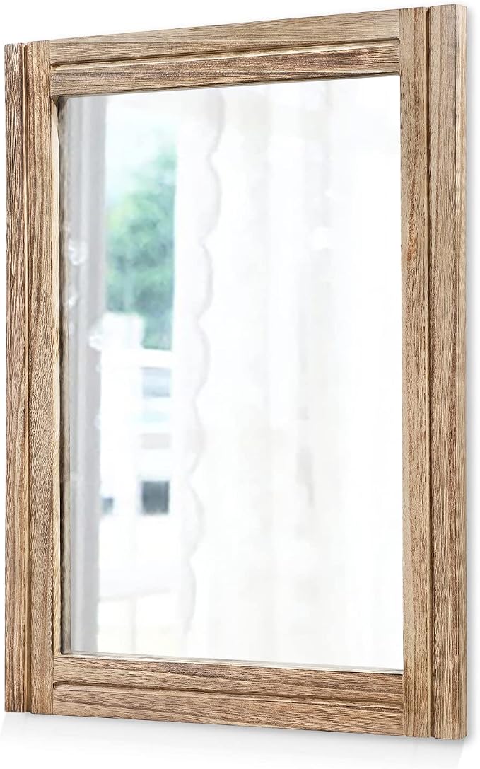 AAZZKANG Rustic Mirror for Wall with Rectangle Wood Framed Decorative Hanging Mirrorrs for Bedroom Bathroom Living Room Dressing Room