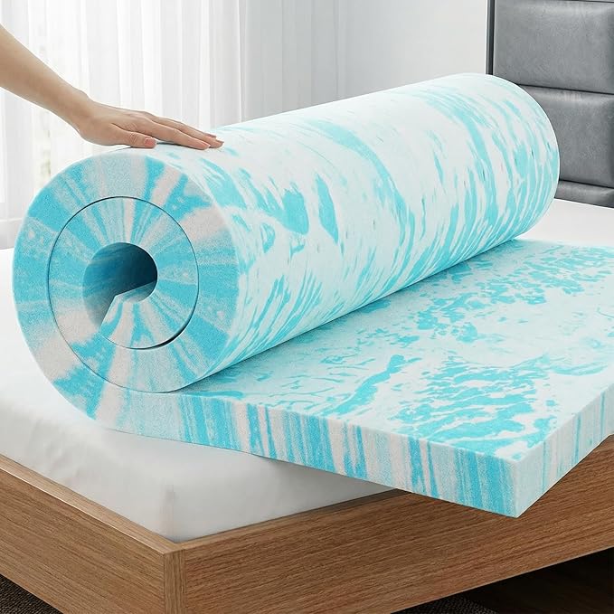 OLIXIS 2 Inch Full Cooling Gel Infused Memory Foam Mattress Topper, Bed Pad | CertiPUR-US Certified, Soft Ventilated Pressure Relieving Bed Pad in a Box, Plush Overlay for Dorm, RV, Camper & Sleeper Sofa