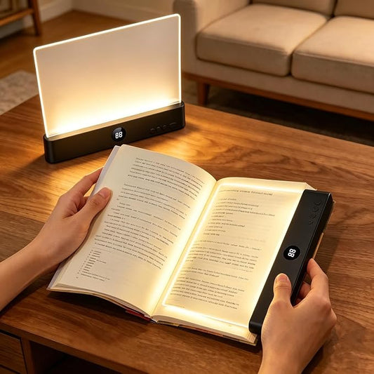 Choudao LED Book Light & Night Light 2 in 1, Flat Reading Light, Black | 3 Color Temperatures & Stepless Dimming, USB Rechargeable Full Page Light with Timer for Night Reading in Bed