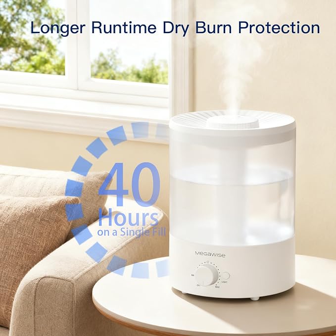 MEGAWISE 2 pack 3.5L Ultrasonic Cool Mist Humidifier – Top-Fill, Essential Oil Diffuser, Quiet Operation, Night Light, Auto Shut-Off for Home & Office (2)