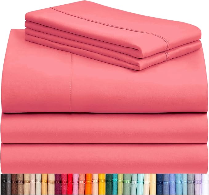 Split King Sheets for Adjustable Bed, Soft Deep Pocket Bed Sheets Set, 5PC | LuxClub Silky Fitted Sheet & Pillowcase Sets, Breathable Hotel Luxury Bedding for Mattress Wrinkle Free, Vermilion