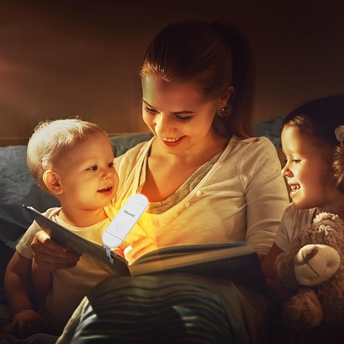 Akomid Book Light USB Rechargeable Clip on Reading Light, Eye-Cared Amber Light Mode Book Light for Reading in Bed Kids, 8 LEDs Bookmark Portable Stepless Dimming, White