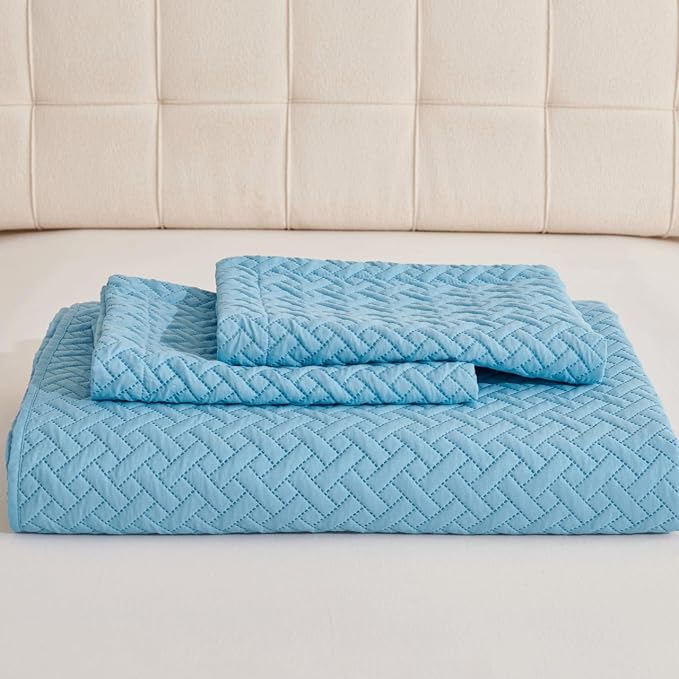 Legacy Decor Bedspread Coverlet 3 Pcs Set Oversized 118" W x 106" L King Size Blue Color