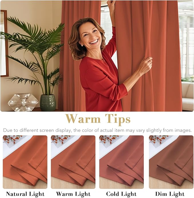 H.VERSAILTEX Blackout Curtains Thermal Insulated Window Treatment Panels Room Darkening Blackout Drapes for Living Room Back Tab/Rod Pocket Bedroom Draperies, 52 x 45 Inch, Orange, 2 Panels