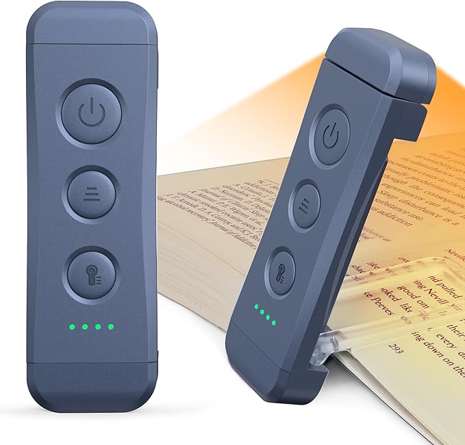 Glocusent USB Rechargeable Book Light, Portable Clip-on LED Reading Light | 3 Amber Colors & 5 Brightness Dimmable, bookmark, Eye-Caring,Compact Gift ,Women Book Lovers,Christmas, Book Accesories