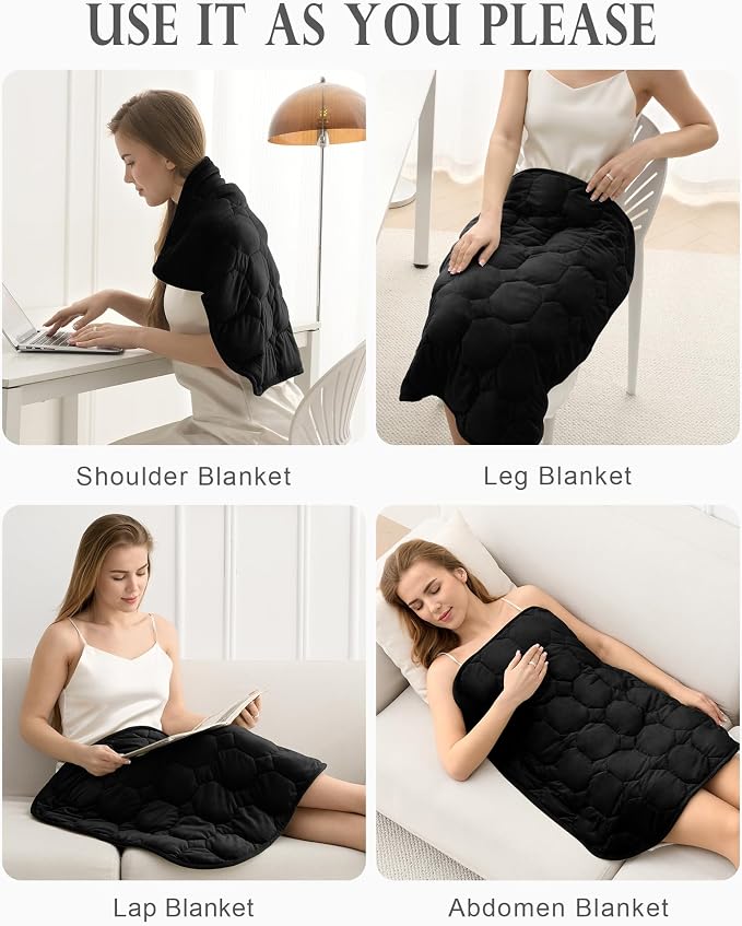 Cottonblue Small Weighted Lap Blanket 7lbs for Adults Teens 24"x29", Black | Luxury Crystal Velvet Weighted Blanket Pad, Washable Portable Travel Blankets for Sleeping Relaxation All Season, Washable
