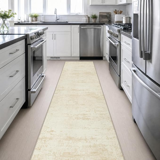 2.6x14 Washable Runner Rug:Modern Abstract Indoor Soft Carpet Beige | For Hallway, Bedroom, Kitchen, Laundry, Bathroom,Door Mat,Modern Abstract,Machine washable,Non-Slip,Stain Resistant,Indoor