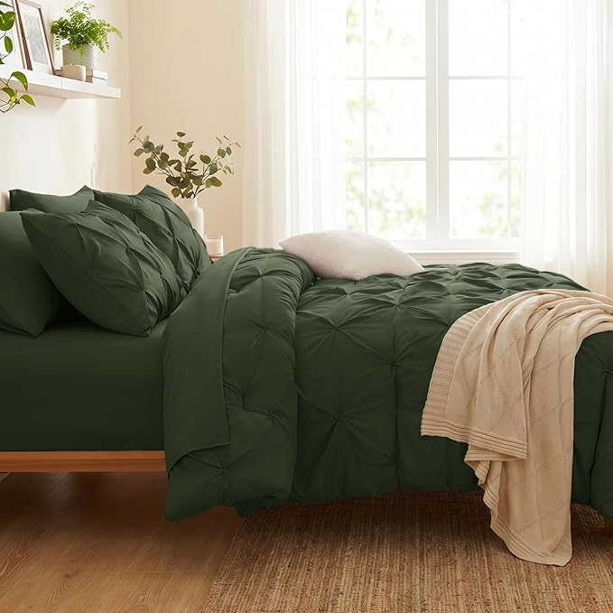 King Size Comforter Set Olive Green, 7 Pieces Bed in a Bag | OEKO-TEX 100 Certified, 240GSM All Season, Bedroom, Guest Room, Down-Alternative Comforter, Sheets, Pillowcases & Shams