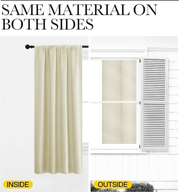NICETOWN Beige Room Darkening Curtains for Living Room 42" w x 63" L 2 PCs | Easy-Care Blackout Solid Thermal Insulated Draperies Drapes for Daughter Room, Light Blocking Noise Reducing Window Decor