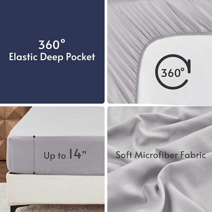 5 Pieces Twin XL Comforter Set, Reversible Bed in a Bag Twin XL Size, All Season Bedding Set with Comforter, Flat Sheet, Fitted Sheet, Pillowcases & Shams, Navy & Light Grey