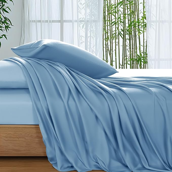 SONORO KATE 100% Viscose Derived from Bamboo_Sheets Full Size,4PC | Cooling Bed Sheets for Hot Sleepers,Soft Breathable & Silky,16" Deep Pocket,Luxury Hotel Bedding,Teal Blue