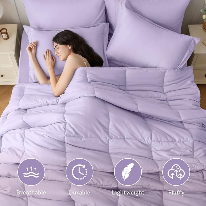 JOLLYVOGUE Twin Comforter Set, Ultra-Soft Bed in a Bag Twin Size 5 Pieces, Oeko-TEX Certified Bedding Set with Down Alternative Comforter, Sheets, Pillowcases & Shams, Lavender