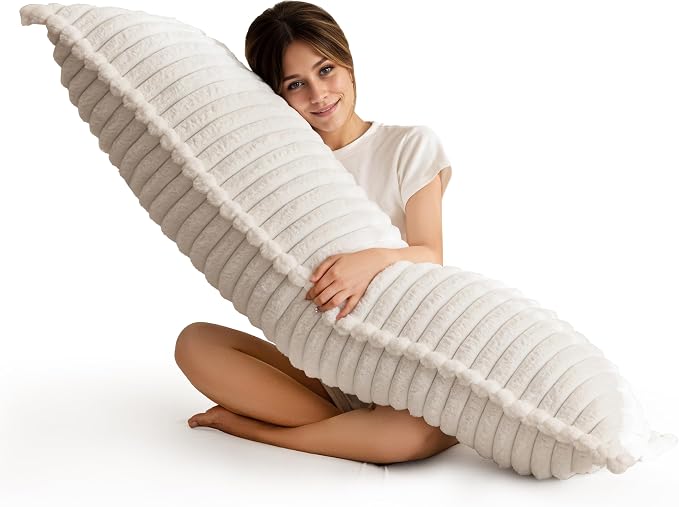 HIGOGOGO Memory Foam Body Pillow, Thickened Large Long Bed Pillow for Adults, Full Body Pillow with Removable Pillow Cover (20x54 Inch), Beige