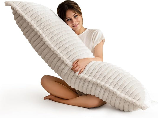 HIGOGOGO Memory Foam Body Pillow, Thickened Large Long Bed Pillow for Adults, Full Body Pillow with Removable Pillow Cover (20x54 Inch), Beige