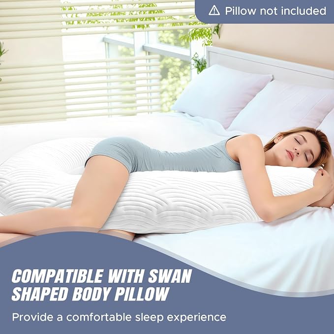 Swan Shaped Body Pillow Cover Fabric, Long Pillow Case, White, 1Pack | Breathable & Skin-Friendly, (Pillow Not Included)