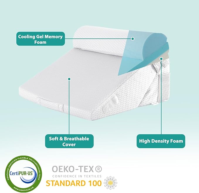 3Pcs Orthopedic Bed Wedge Pillow Set, Foam Wedge Pillow Post Surgery for Back, Leg and Knee Support, Adjustable 9&12 Inch Folding Triangle Pillow for Sleeping, Acid Reflux, Snoring, White