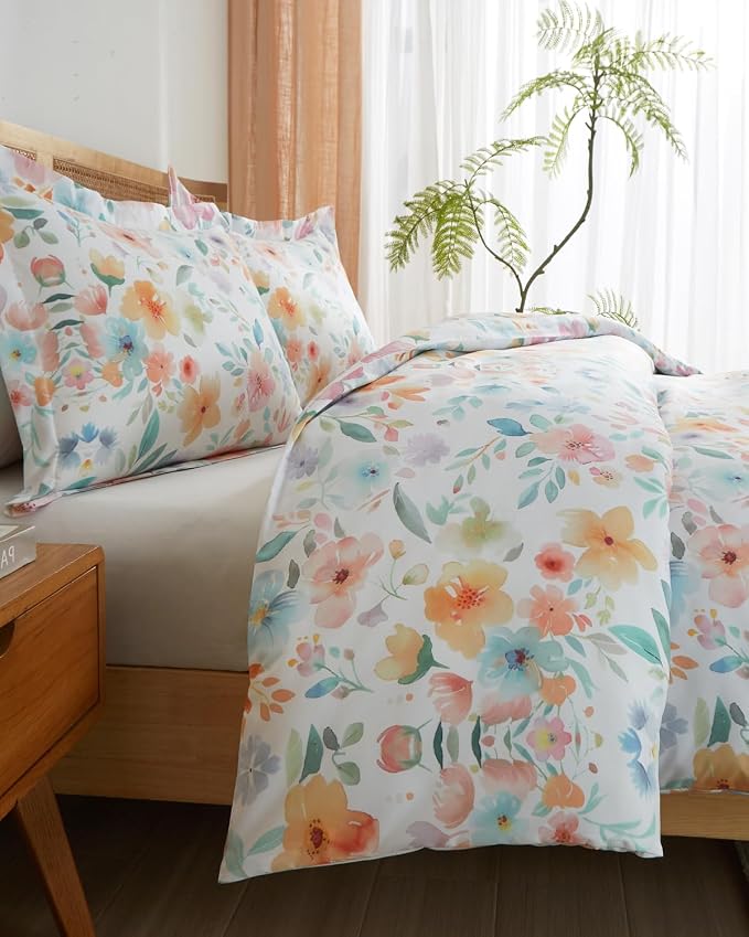 Duvet Cover Queen Size - Floral Duvet Cover - 3 Piece - Blush Rose | Soft Floral Duvet Cover 90 x 90 with 2 Pillow Shams, Zipper Closures & Ties, Floral Bedding for Women, Men, Kids & Teens