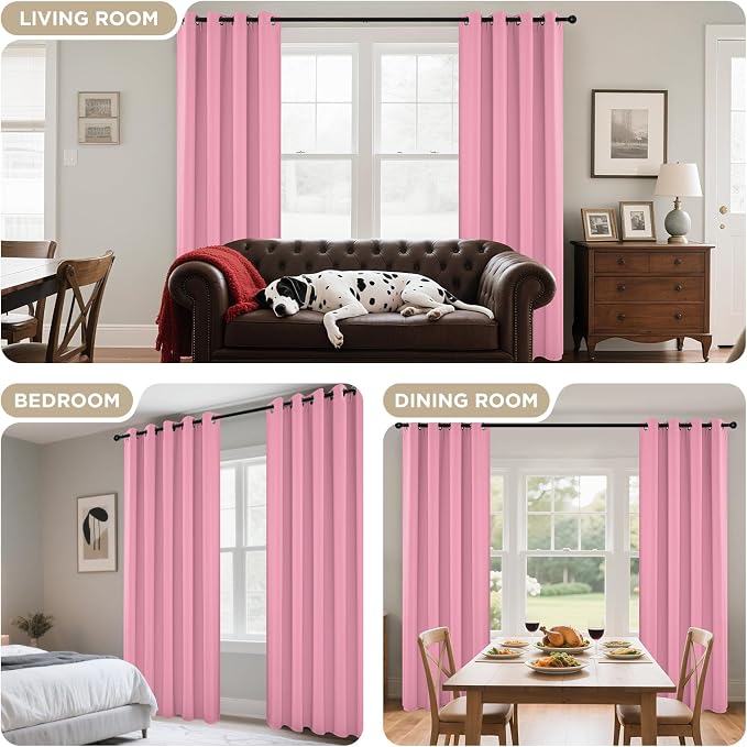 Joydeco Blackout Curtains 84 Inchs Long 42 Wide Black Out Curtains 2 Panels, Thermal Insulated Long Curtain& Drapes Room Darkening Grommet Drapes for Living Bedroom Window (W42 x L84 Inch, Pink)