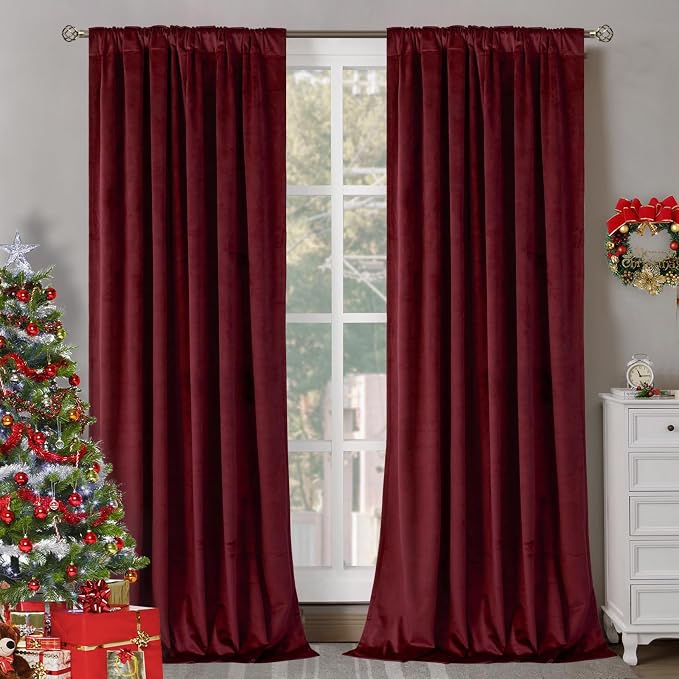 BGment Red Velvet Curtains 84 Inch for Bedroom, Thick Thermal Insulated Blackout Curtains Noise Reduce Back Tab and Rod Pocket Christmas Panels for Living Room, Set of 2 Panels, 52 x 84 Inch | Thick, Thermal Insulated, Blackout, Noise Reduce, Back Tab ...