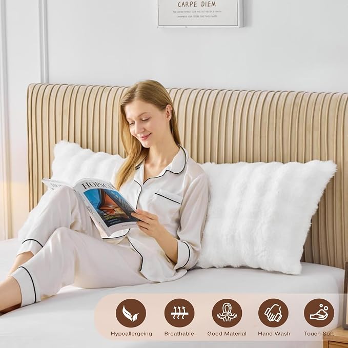 YZ HOME Faux Fur Fluffy Body Pillow for Adults, Soft Support | Firm Body Pillow, Adjustable Support for Side Sleeping, Pregnant Women, Washable cover,Gifts, 20x54 Inch (White)