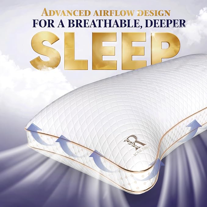 Royal Therapy King Memory Foam Pillow, Adjustable Shredded Odor-Free Pillow for Neck & Shoulder Pain Relief, Support for Back, Stomach, Side Sleepers