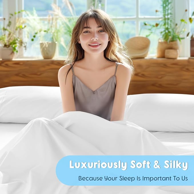 SONORO KATE 1000 Series 100% Egyptian Cotton Cal King Sheet Set,4 Pieces | Soft,Breathable Long Staple,Sateen Weave,Luxury 5-Star Hotel Bed Sheets,16" Deep Pocket,White