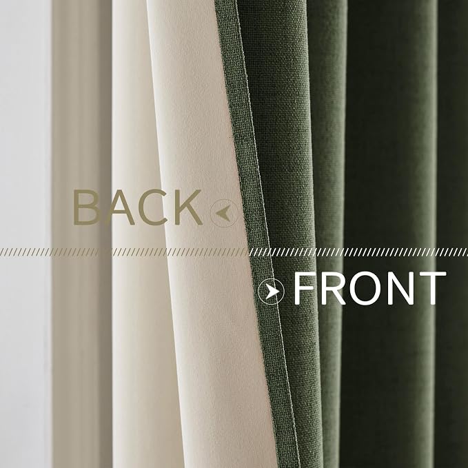 MIULEE 100% Blackout Linen Curtains for Bedroom 42x90 Inches Olive Green | Room Darkening, Light Blocking, Thermal Insulated, Grommet Top, Linen Textured, Window Curtains for Living Room, 2 Panels