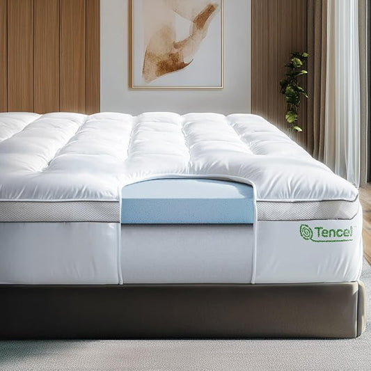 ViscoSoft 4 Inch Pillow Top Memory Foam Mattress Topper King - Cooling Hybrid Lux Dual Layer Bed Mattress Pad - CertiPur-US Certified