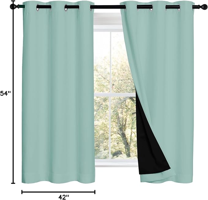 NICETOWN 100% Blackout Curtains 54 inches Long, Double-Deck Completely Blackout Window Treatment Thermal Insulated Lined Drapes for Small Window (Aqua Blue, 1 Pair, 42 inches Width Each Panel)