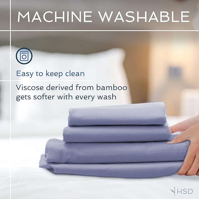 Hotel Sheets Direct 4 Piece Bed Sheet Set Full Size, 100% Viscose Derived from Bamboo Sheets Set with 2 Pillowcases, Cooling & Breathable Luxury Bedding, Moisture-Wicking & Silky Soft, Light Gray