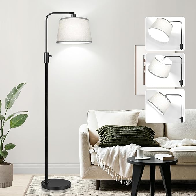 【Upgraded】 Dimmable Floor Lamp, 1000 Lumens LED Edison Bulb Included, Arc Floor Lamps for Living Room Modern Standing Lamp with Gray Shade, Tall Lamps for Living Room Bedroom Office Dining Room
