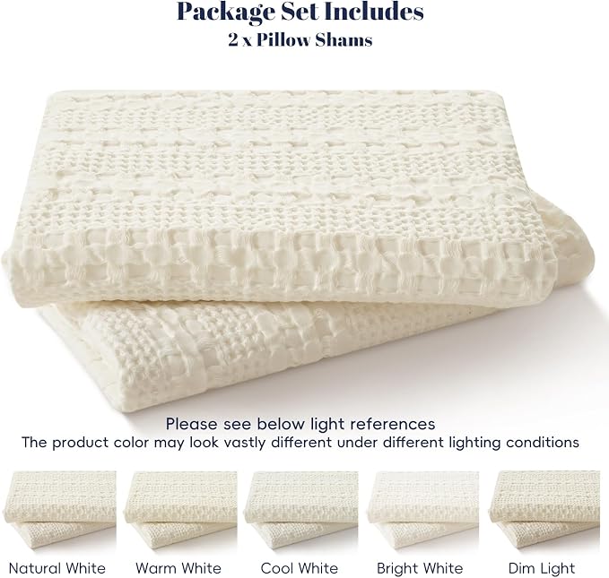PHF 100% Cotton Waffle Pillow Shams King Size, 2 Pack 20" x 36" Soft Skin-Friendly Pillowcases, No Filling, Aesthetic Woven and Breathable Waffle Weave Pillow Case Covers for Bed, Ivory