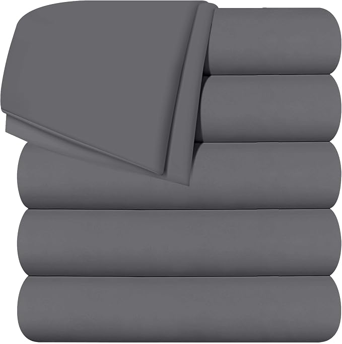 Twin XL Size Flat Sheet Only Pack of 6, Ultra Soft Hotel Sheets, Grey | Hotel Bedding, Cooling Comfort, Smooth Feel, Wrinkle & Fade Resistant, Easy Care, Long-Lasting, Machine Washable, OEKO-TEX