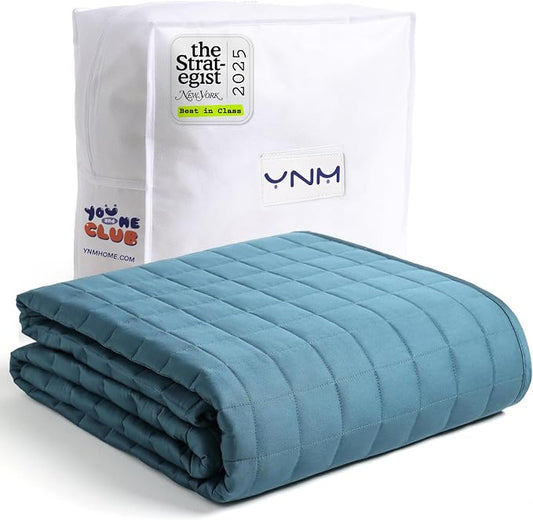 YnM Exclusive 20 lbs Weighted Blanket, Extra Heavy Organic Long Stapled Cotton Bed Blanket for Two Persons, Ideal for Queen or King Bed (88x104 Inches, 20 Pounds, Peacock/Grey Reversible)