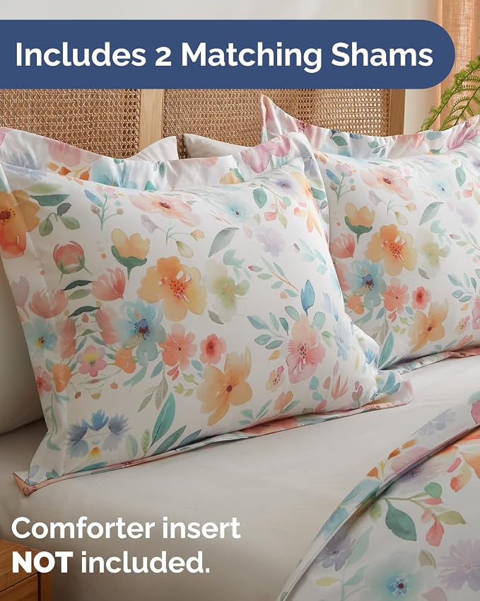 Duvet Cover Queen Size - Floral Duvet Cover - 3 Piece - Blush Rose | Soft Floral Duvet Cover 90 x 90 with 2 Pillow Shams, Zipper Closures & Ties, Floral Bedding for Women, Men, Kids & Teens