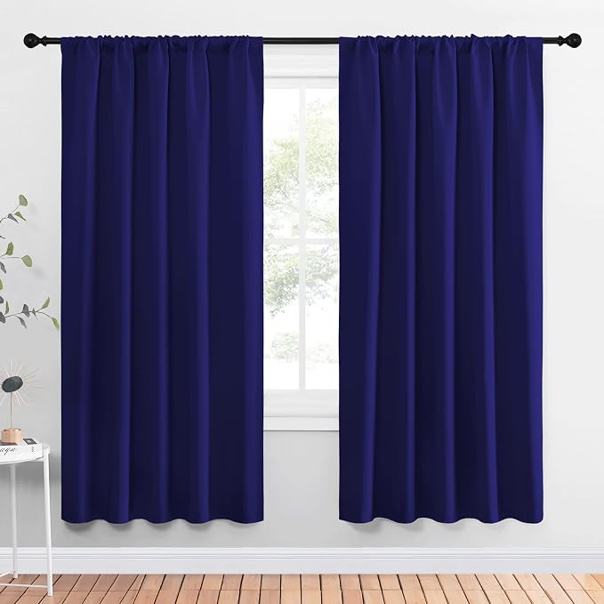 NICETOWN Bedroom Curtains Blackout Draperies - Thermal Insulated Solid Top Pocket Blackout Drapes for Kid's Room (Navy Blue, 1 Pair, 52 x 72 Inch)