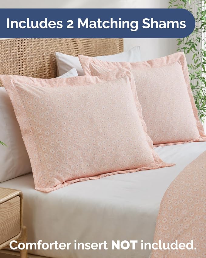 Duvet Cover Full Size - Soft Floral Duvet Cover - 3 Piece - Pink Daisy | Soft Floral Duvet Cover 80 x 90 with 2 Pillow Shams, Zipper Closures & Ties, Floral Bedding for Women, Men, Kids & Teens