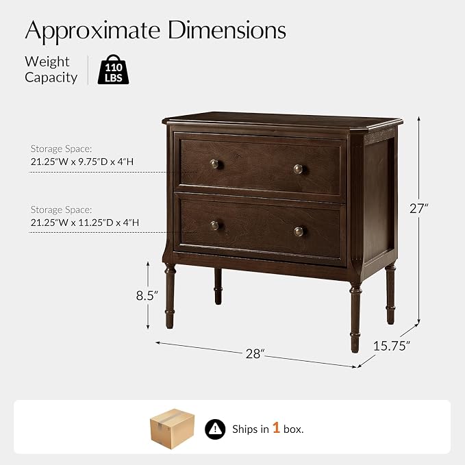 HULALA HOME Solid Wood End Table with Charging Station, Mid-Century Modern End Table with 2 Drawer, Adjustable Solid Wood Feet, Easy Assembly, Walnut