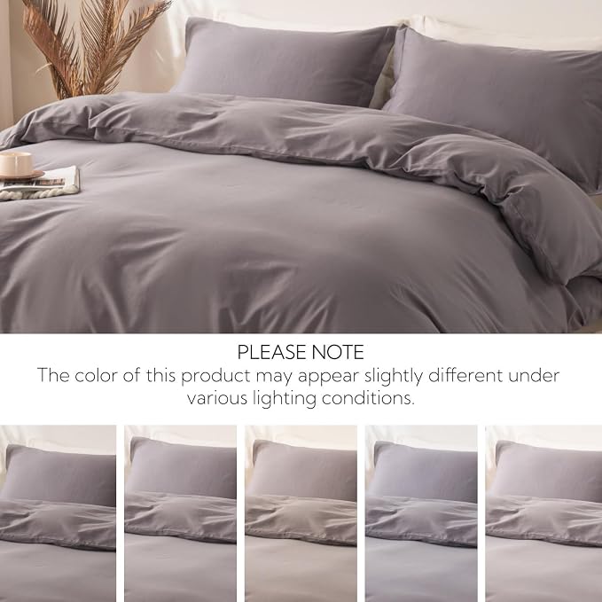 OAITE Duvet Cover Set 100% Washed Cotton Solid 3pcs | Soft,Durable,Long-staple Cotton,Hidden Zipper with 8 Interior Corner Ties,2 Pillowcases