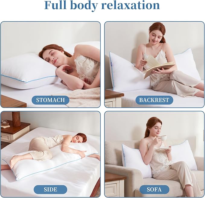 YZ HOME Full Body Pillow Insert -Large Long Bed Pillow for Side Sleeper | Full Body Pillow for Adults, Adjustable Height, Long Sleeping Breathable Bed Pillow-(White,20x54'')