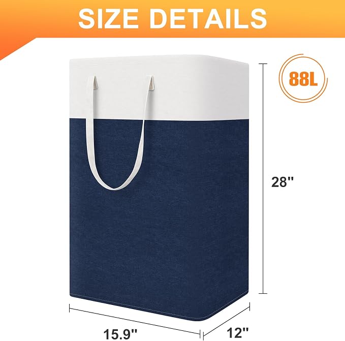 TasticTotes Laundry Basket 3-Pack, Laundry Hamper, 88L-Blue | Clothes Laundry Hamper, Collapsible Laundry Basket, Freestanding laundry hamper with Handles for Home or Dorm