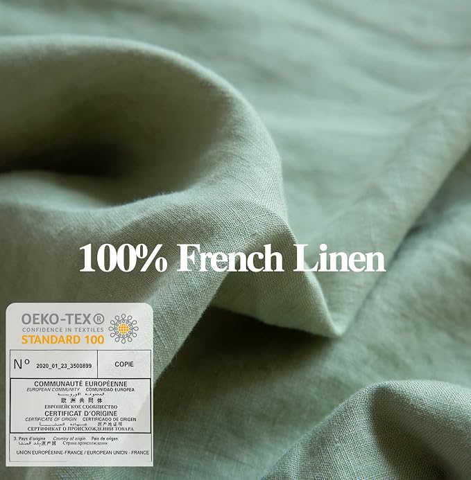 Simple&Opulence 100% Washed Linen Euro Shams 26'' x 26'' Pack of 2, Basic Style Solid Color Natural Flax Farmhouse Decorative Square Throw Pillow Covers for Bed Couch Sofa - Sage Green
