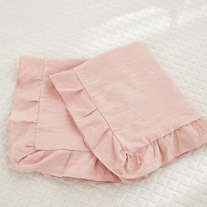 Pink Pillow Shams Baby Pink Ruffle Standard Pillowcases Cute Pillow Cover Set of 2 Shabby Chic Soft Microfiber Pillowcases 2 Pack (Queen (20''x30''), Pink)