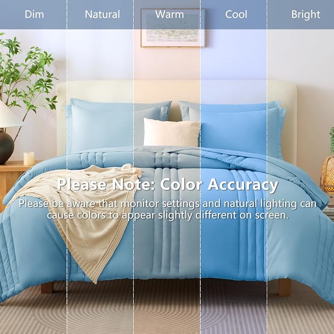 Queen Comforter Set Aqua Blue - 7 Pieces Bed in a Bag | OEKO-TEX Certified, 240GSM Down-Alternative Comforter, 14" Deep-Pocket Sheets, Shams & Pillowcases, Lightweight