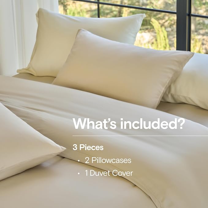 DOZ Duvet Cover Set, 100% Viscose derived from Bamboo, Organically Grown, Buttery Soft, Cooling Duvet Covers, High GSM, 1 Duvet Cover and 2 Pillowcases, 90"x90" (Sand, Full/Queen)